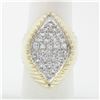 Vintage 14k Gold 1.20 ctw Pave Round Diamond Scalloped Sides Large Cocktail Ring