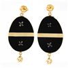 Image 5 : Vintage Victorian Revival 14k Gold Black Onyx w/ Diamond Ornate Dangle Earrings