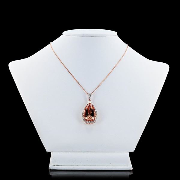 14.80 ctw Morganite and 0.98 ctw Diamond 14K Rose Gold Pendant