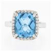 Image 4 : 14k White Gold Cushion Checkerboard Swiss Blue Topaz Diamond Halo Cocktail Ring