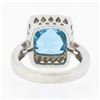 Image 7 : 14k White Gold Cushion Checkerboard Swiss Blue Topaz Diamond Halo Cocktail Ring