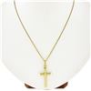 Image 1 : 14K Yellow Gold Cable Textured Puffed Cross Pendant w/ 16" Box Chain Necklace