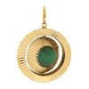 Image 3 : Antique Handmade 18k Gold Prong Round Cabochon Green Stone Fluted Swivel Pendant