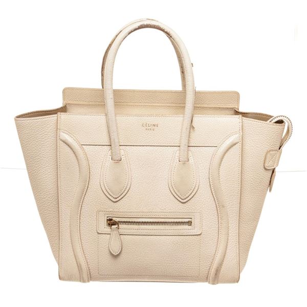 Celine Cream Leather Mini Luggage Tote Bag