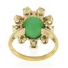 Image 7 : Vintage 14k Gold Oval Cabochon Jade & 1.1 ctw European Diamond Halo Cocktail Rin