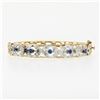 Image 2 : Vintage 14K TT Gold 1.50 ctw Diamond & Sapphire Open Flower Hinged Bangle Bracel
