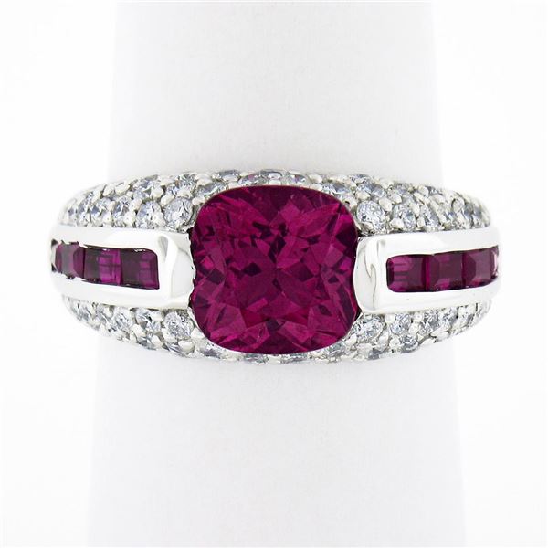 Sonia B. 18k Gold Cushion Pink Tourmaline Solitaire Spinel & Diamond Band Ring