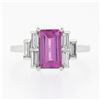 Image 4 : NEW Platinum 2.76 ctw GIA Emerald Step Cut Pink Sapphire & Diamond Engagement Ri