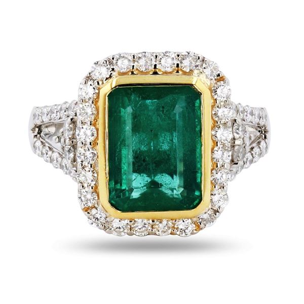 2.87 ctw Emerald and 0.96 ctw Diamond Platinum Ring