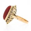 Image 6 : Vintage 18k Gold GIA Oval Cabochon Orange-Red Coral w/ Open Work Frame Ring