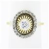Unique Vintage 14k Two Tone Gold .57 ctw Diamond Halo Open Work Domed Platter Ri