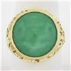 14k Yellow Gold Large 16mm Round Cabochon Bezel Green Jade Spiral Open Work Ring