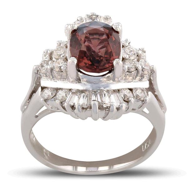 2.31 ctw UNHEATED Red Sapphire and 1.17 ctw Diamond 14K White Gold Ring