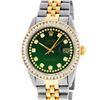 Image 2 : Rolex Mens Two Tone Green Vignette Princess Cut Diamond Datejust Wristwatch