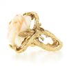 Image 6 : Vintage 14k Gold Large Carved Rose Flower White Angel Skin Coral Freeform Ring