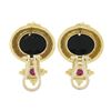 Image 6 : Italian 14k Gold Carved Intaglio Black Onyx & Cabochon Ruby Beaded Drop Earrings