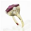 Image 7 : Antique Edwardian 14K TT Gold Faceted Roll Top Red Stone Solitaire Engraved Ring