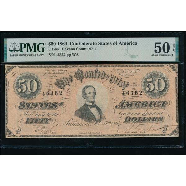 1864 $50 CT-86 Confederate PMG 50EPQ