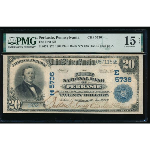 1902 $20 Perkasie PA National PMG 15NET
