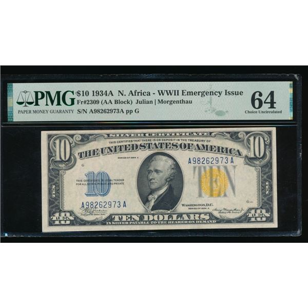 1934A $10 N Africa Silver Certificate PMG 64