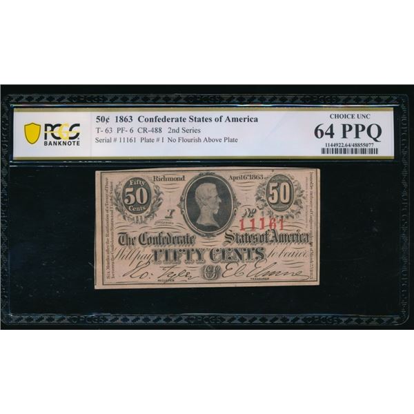50 Cent 1863 T-63 Confederate PCGS 64PPQ