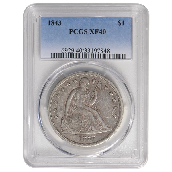 1843 Liberty Seated Dollar PCGS XF40