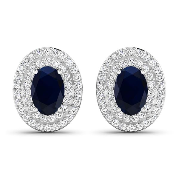 14KT White Gold 1.16ctw Blue Sapphire and Diamond Earrings