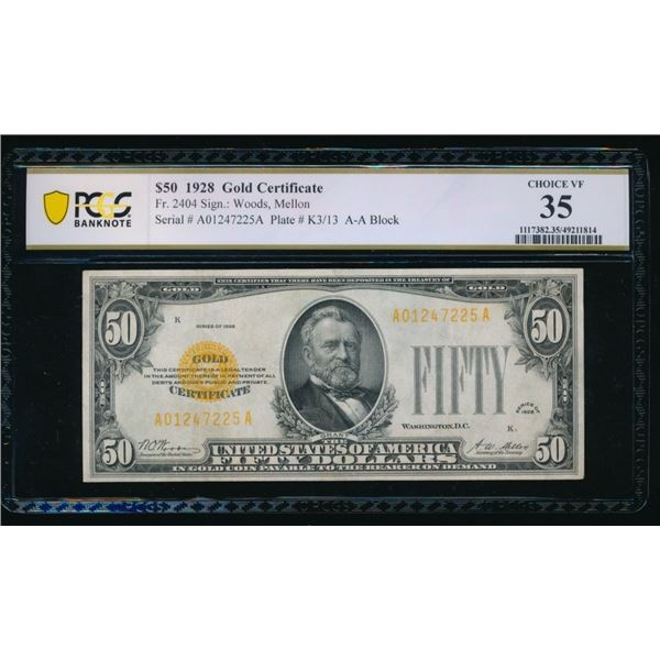 1928 $50 Gold Certificate PCGS 35