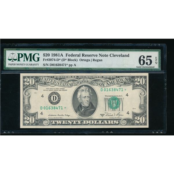 1981A $20 STAR Cleveland FRN PMG 65EPQ