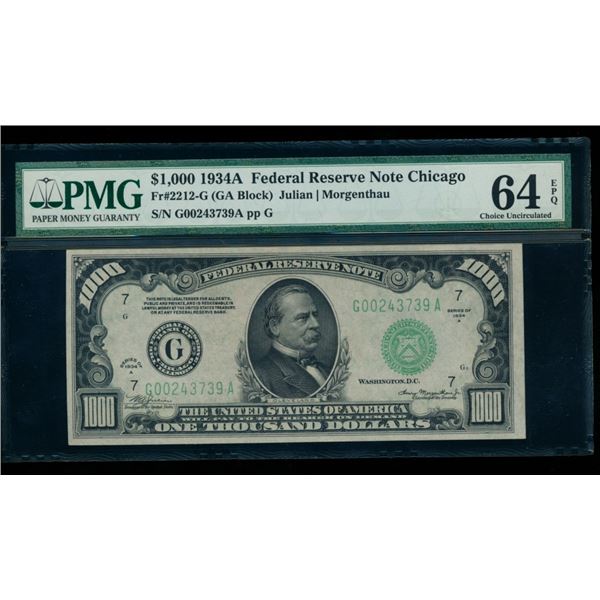 1934A $1000 Chicago FRN PMG 64EPQ