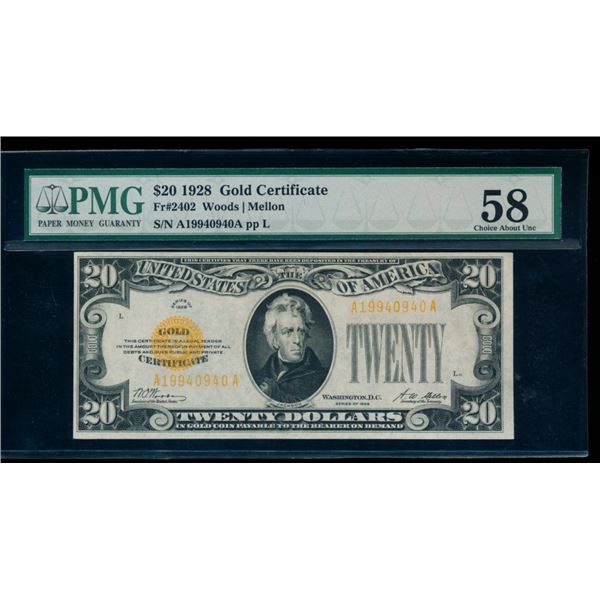 1928 $20 Gold Certificate PCGS 58