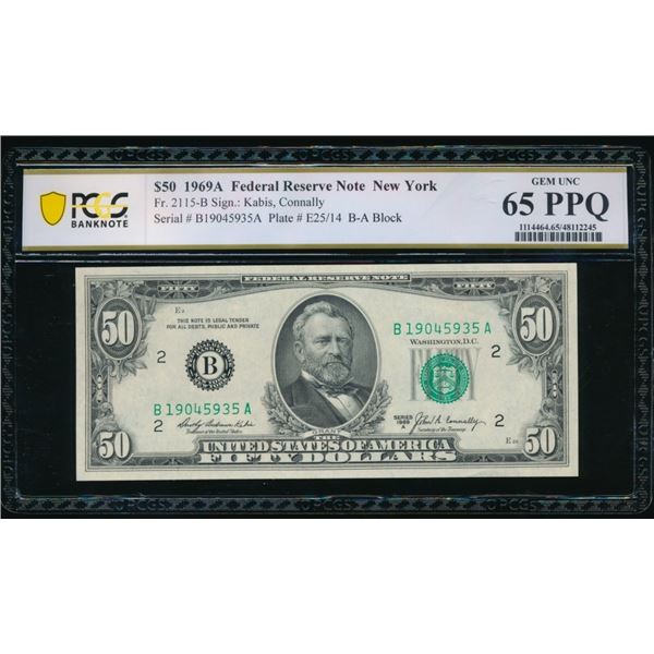 1969A $50 New York FRN PCGS 65PPQ