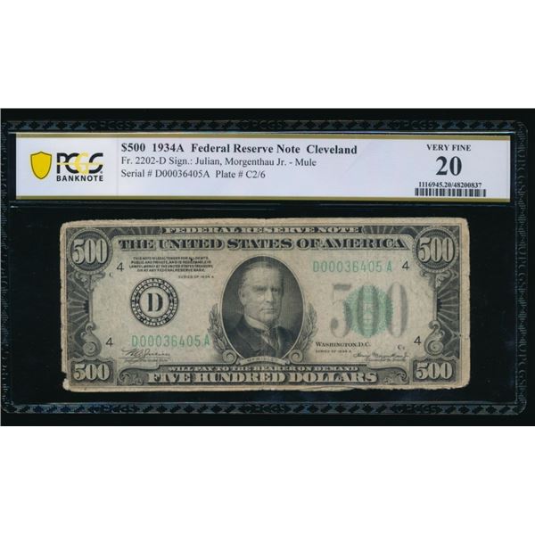1934A $500 Cleveland FRN PCGS 20