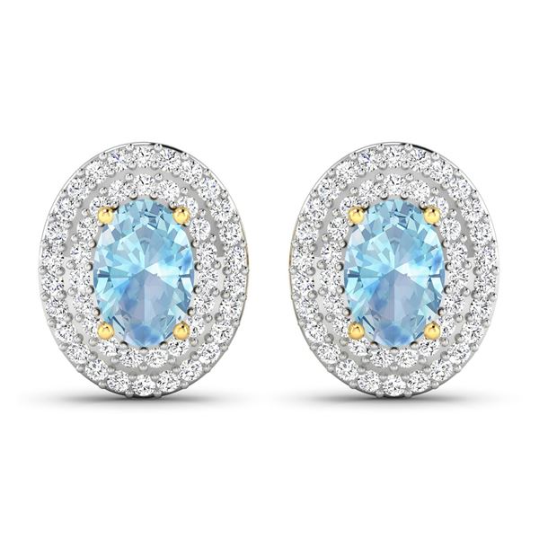 14KT Yellow Gold 0.7ctw Aquamarine and Diamond Earrings