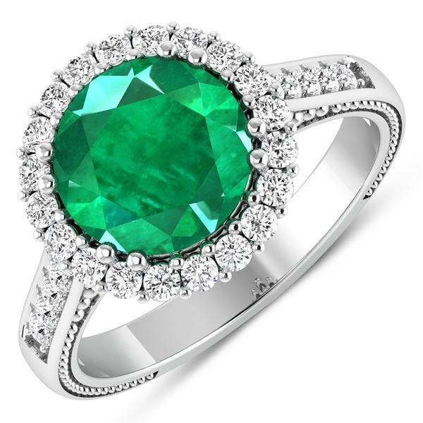 14KT White Gold 2.75ctw Zambian Emerald and Diamond Ring