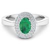 14KT White Gold 0.70ct Zambian Emerald and Diamond Ring