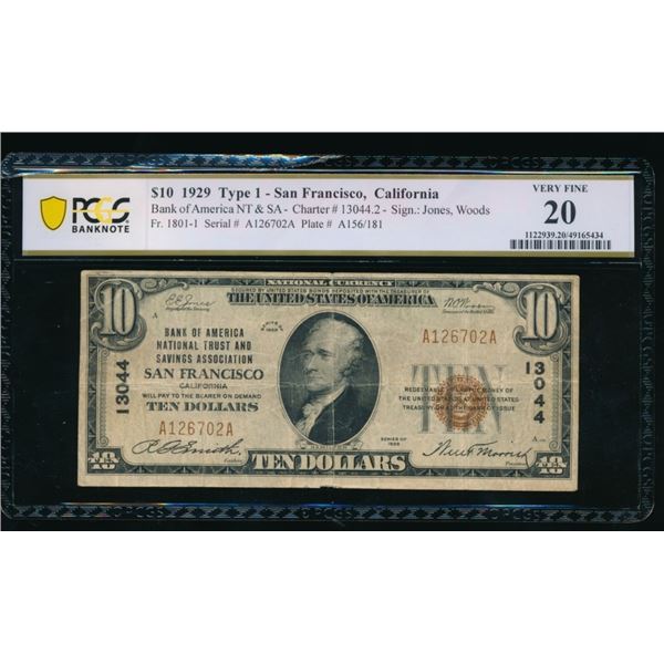 1929 $10 San Francisco CA National PCGS 20