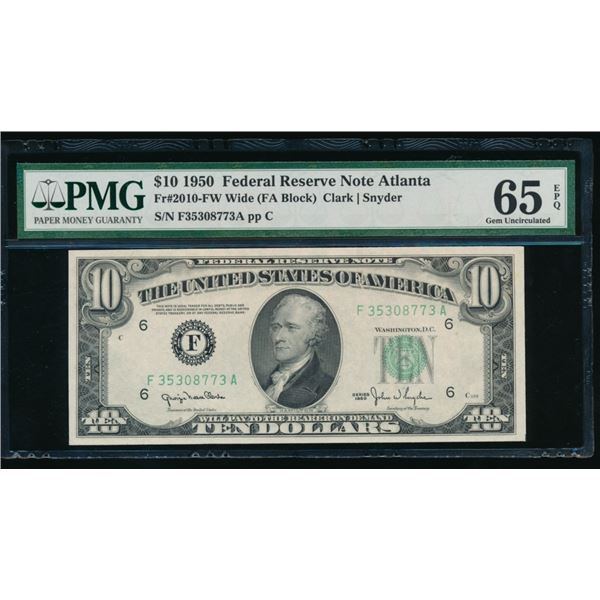 1950 $10 Atlanta FRN PMG 65EPQ
