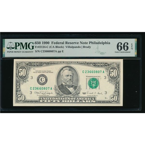 1990 $50 Philadelphia FRN PMG 66EPQ