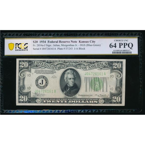 1934 $20 Kansas City FRN PCGS 64PPQ
