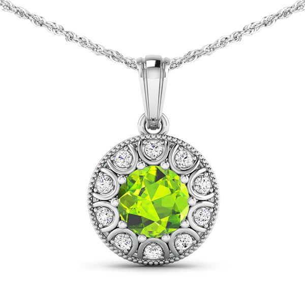 14KT White Gold 1.85ctw Peridot and Diamond Pendant