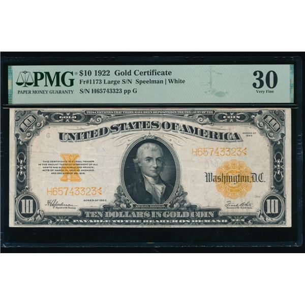 1922 $10 Gold Certificate PMG 30