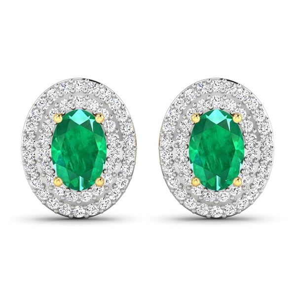 14KT Yellow Gold 0.76ctw Zambian Emerald and Diamond Earrings