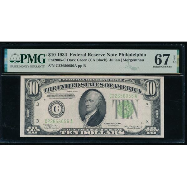 1934 $10 Philadelphia FRN PMG 67EPQ