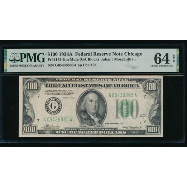 1934A $100 Chicago FRN PMG 64EPQ