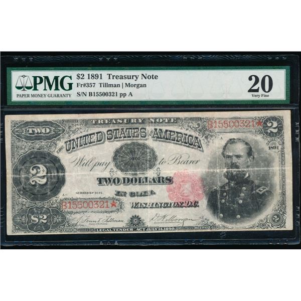1891 $2 Treasury Note PMG 20