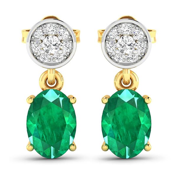 14KT Yellow Gold 1.12ctw Zambian Emerald and Diamond Earrings