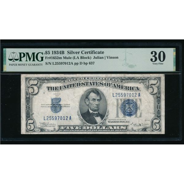 1934B $5 Silver Certificate PMG 30