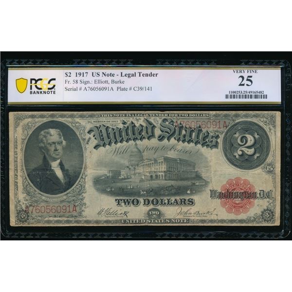 1917 $2 Legal Tender Note PCGS 25