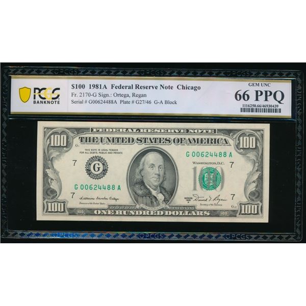 1981A $100 Chicago FRN PCGS 66PPQ